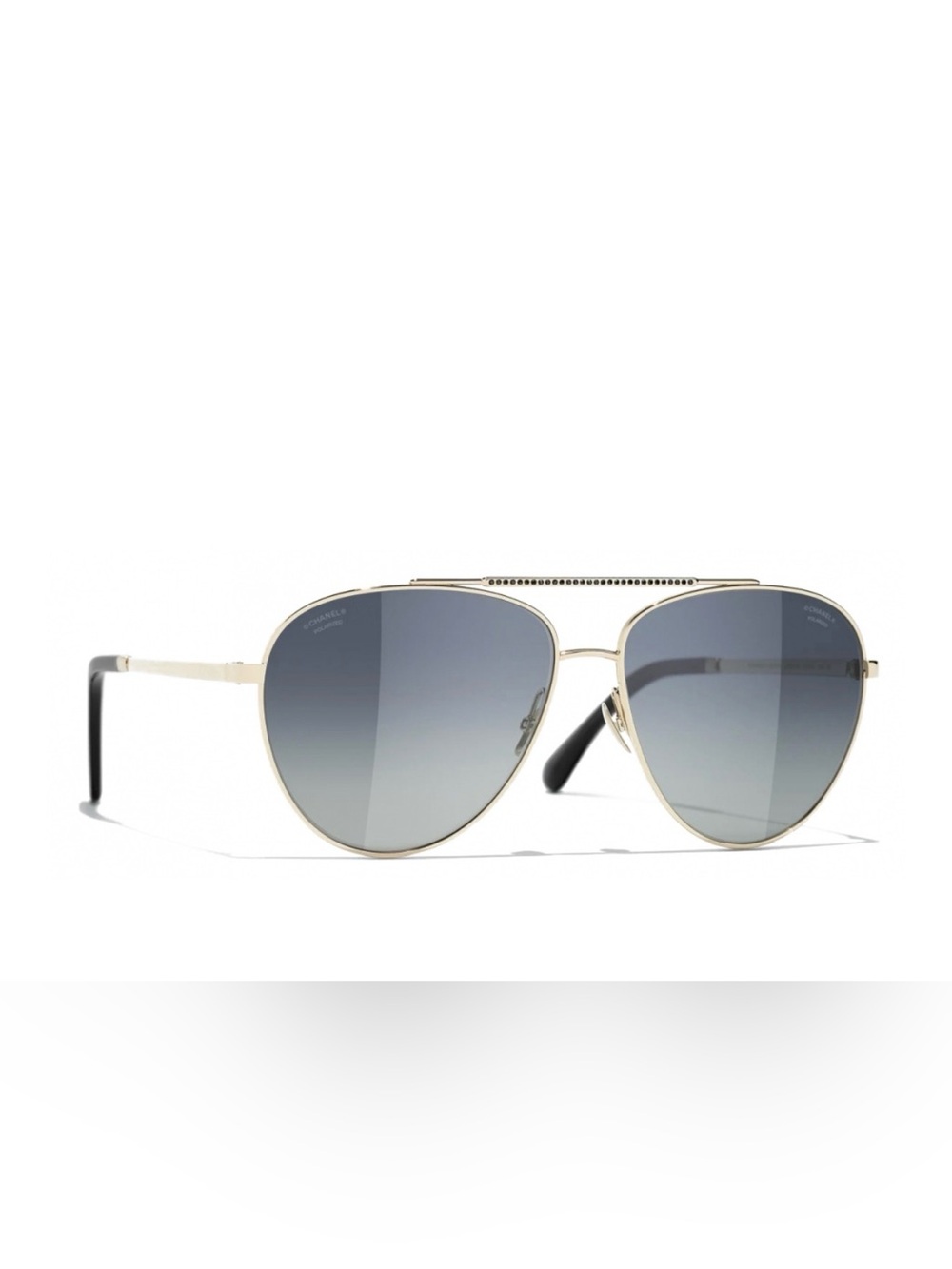 NEW Chanel Aviator Pilot Sunglasses Gold Gray Black Crystals 4279-B
